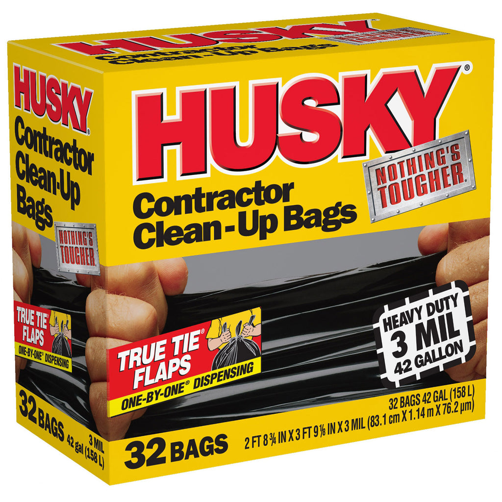 Husky Heavy Duty Contractor Clean-Up Bag, Poly, 42 gallon, 3 mil, Black
